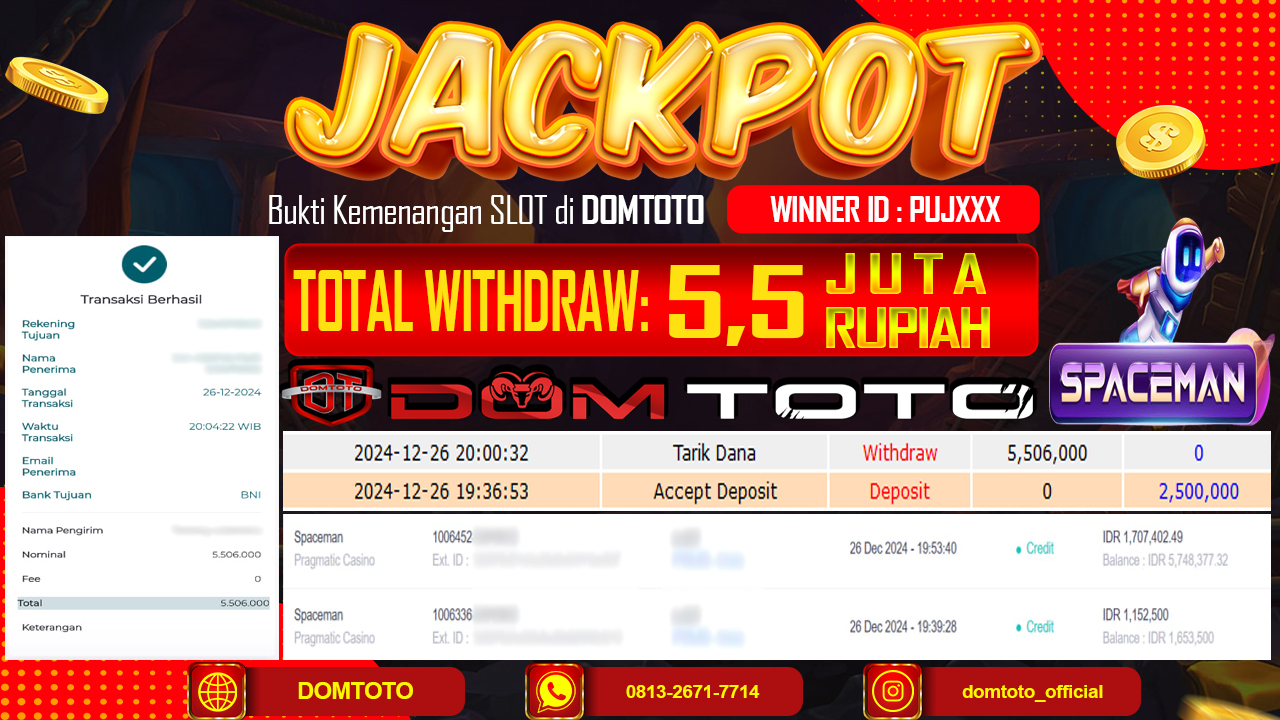 JACKPOT SLOT SPACEMAN  26 DESEMBER 2024